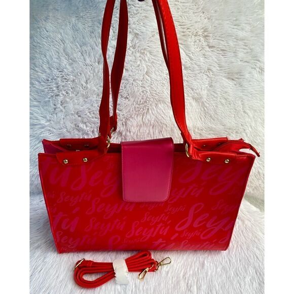 NWOT Seytu Hot Pink With Gold Hardware Large Tote or Shoulder Bag Purse - Picture 2 of 15